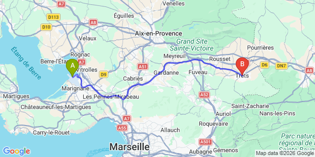 Map: Marseille Airport (MRS) to Trets