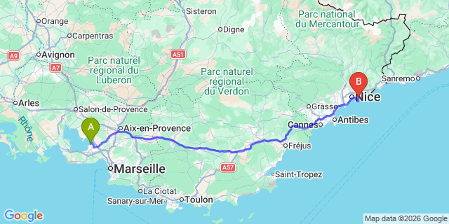 Map: Marseille Airport (MRS) to Villefranche-sur-Mer