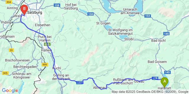 Map: Salzburg Airport (SZG) to Hallstatt