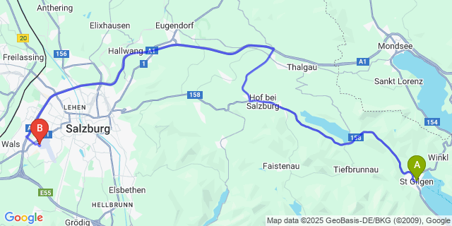 Map: Salzburg Airport (SZG) to St. Gilgen