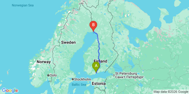 Map: Helsinki Airport (HEL) to Tornio