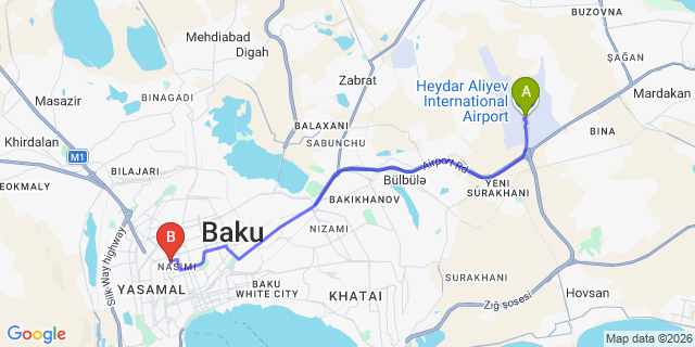 Map: Baku Heydar Aliyev Airport (GYD) to Baku Inn Hotel