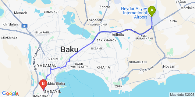 Map: Baku Heydar Aliyev Airport (GYD) to Hillmond’s Boutique