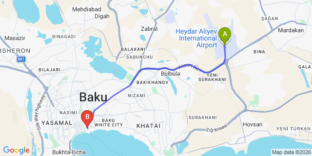 Map: Baku Heydar Aliyev Airport (GYD) to Holiday Inn Baku