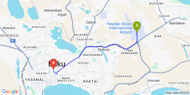 Map: Baku Heydar Aliyev Airport (GYD) to Smith Hotel