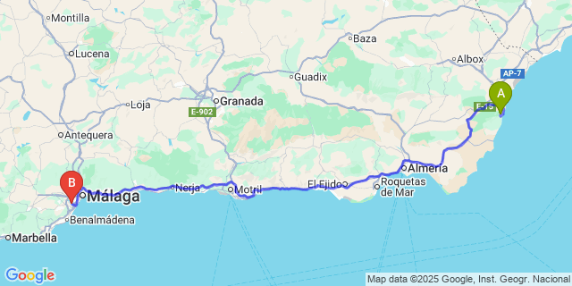 Map: Malaga Airport (AGP), Marbella to Mojacar