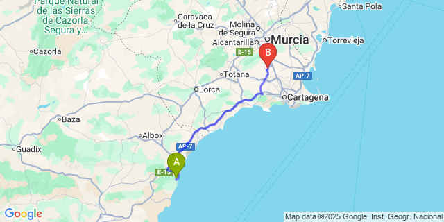 Map: Murcia Airport (RMU) to Mojacar