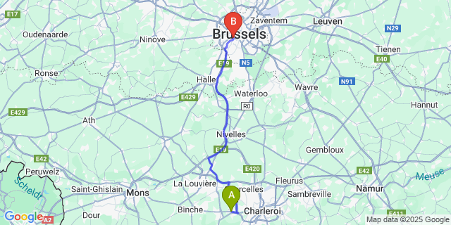Map: Brussels Midi Train Station to Fontaine-l’Eveque