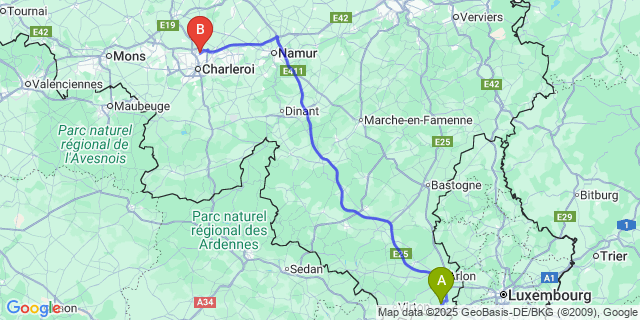 Map: Charleroi Airport Brussels South (CRL) to Aix-sur-Cloie