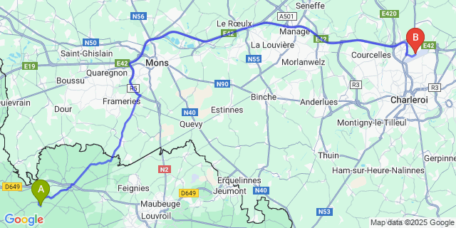 Map: Charleroi Airport Brussels South (CRL) to Amfroipret