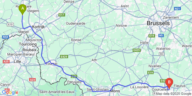 Map: Charleroi Airport Brussels South (CRL) to Beitem