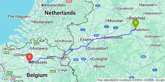 Map: Brussels Midi Train Station to Beke