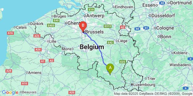 Map: Brussels Midi Train Station to Biourge
