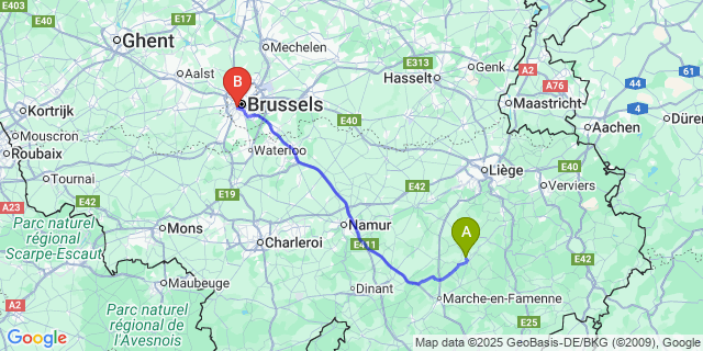 Map: Brussels Midi Train Station to Bohon