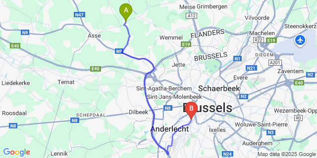 Map: Brussels Midi Train Station to Bollebeek