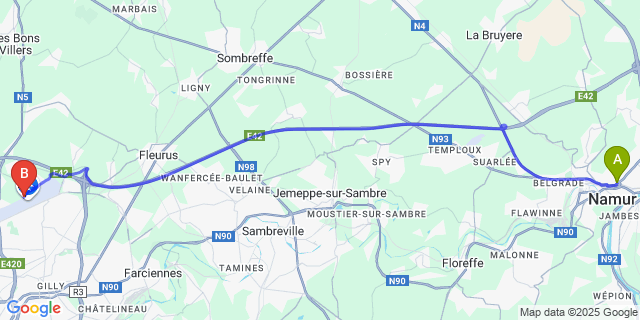 Map: Charleroi Airport Brussels South (CRL) to Bomel