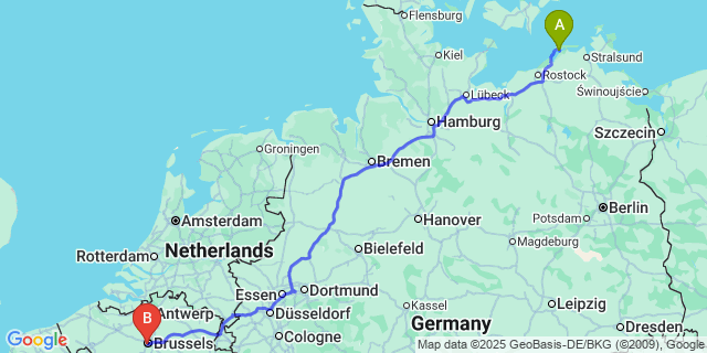 Map: Brussels Midi Train Station to Born