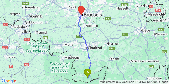 Map: Brussels Midi Train Station to Bruly-de-Pesche