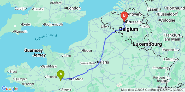 Map: Brussels Midi Train Station to Buret