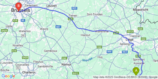 Map: Brussels Midi Train Station to Burnontige