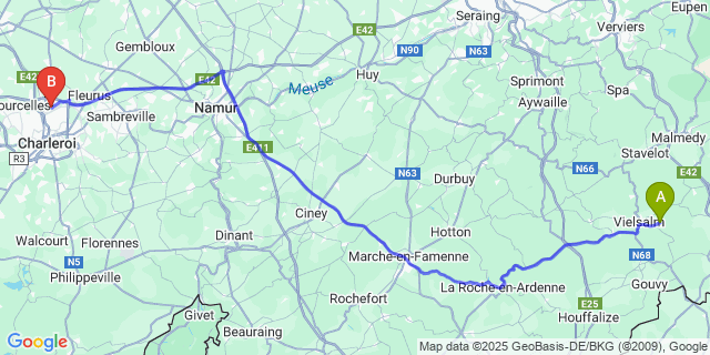 Map: Charleroi Airport Brussels South (CRL) to Burtonville
