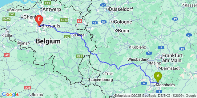 Map: Brussels Midi Train Station to Busch