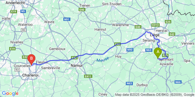 Map: Charleroi Airport Brussels South (CRL) to Chanxhe