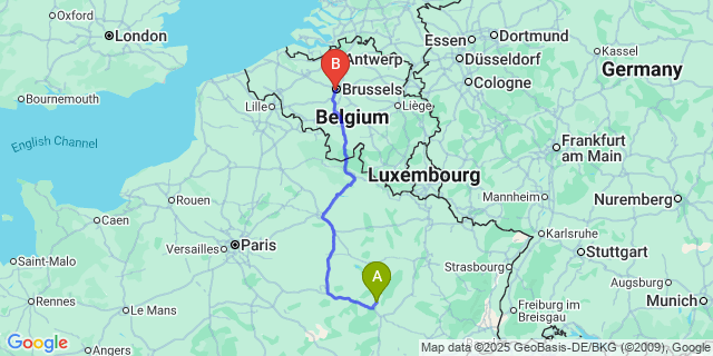 Map: Brussels Midi Train Station to Chaumont