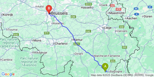 Map: Brussels Midi Train Station to Chenogne