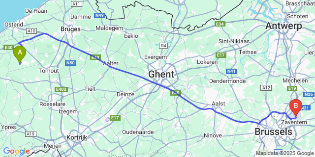 Map: Brussels Zaventem Airport (BRU) to De Mokker