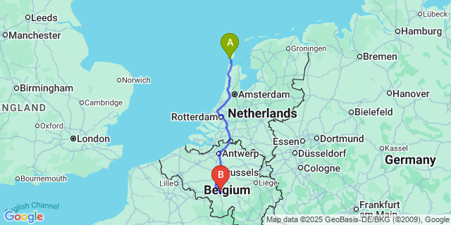 Map: Charleroi Airport Brussels South (CRL) to Den Hoorn