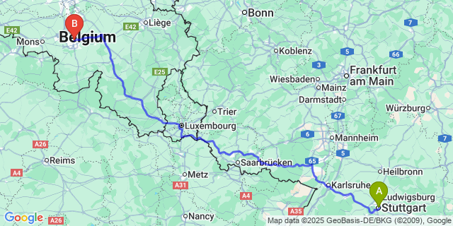 Map: Charleroi Airport Brussels South (CRL) to Differt
