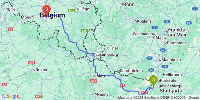 Map: Charleroi Airport Brussels South (CRL) to Durler