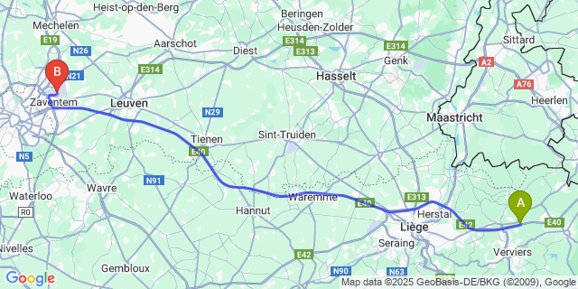 Map: Brussels Zaventem Airport (BRU) to Elsaute