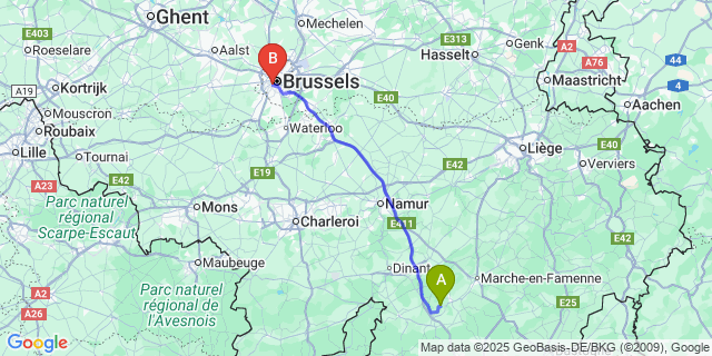 Map: Brussels Midi Train Station to Eprave