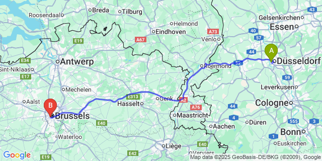 Map: Brussels Midi Train Station to Erps