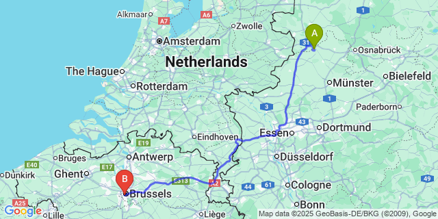 Map: Brussels Midi Train Station to Ethe