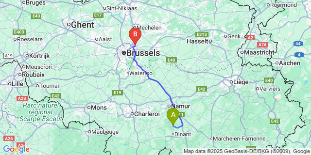 Map: Brussels Zaventem Airport (BRU) to Evrehailles