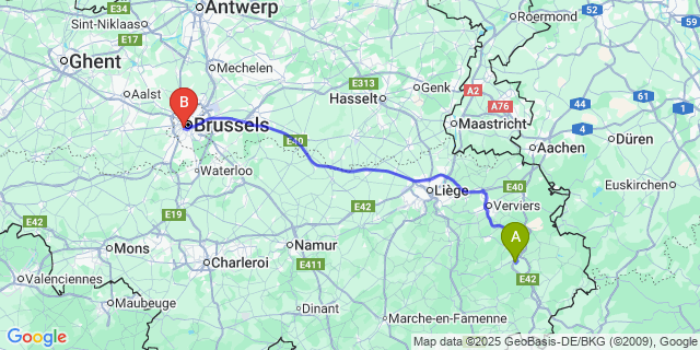 Map: Brussels Midi Train Station to Falize
