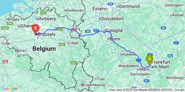 Map: Brussels Midi Train Station to Foret