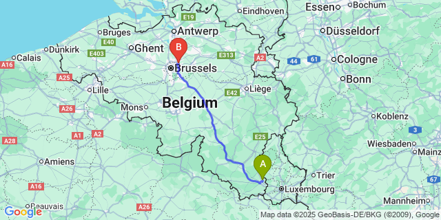 Map: Brussels Zaventem Airport (BRU) to Frassem
