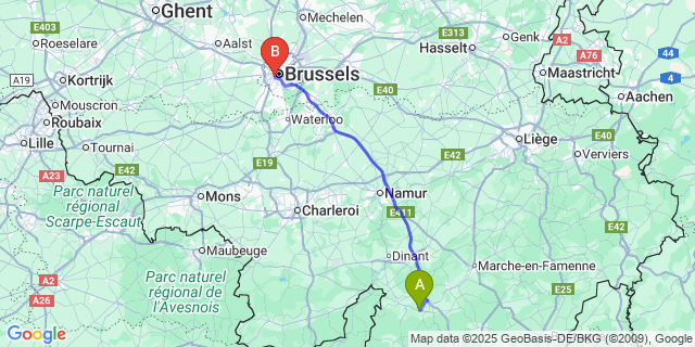Map: Brussels Midi Train Station to Froidlieu