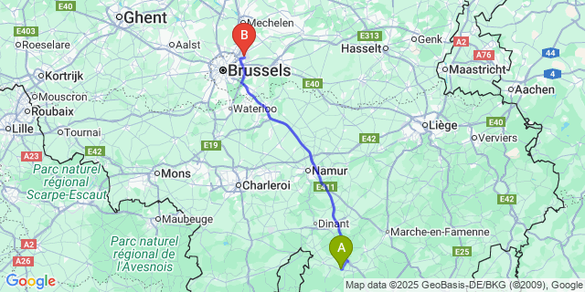 Map: Brussels Zaventem Airport (BRU) to Froidlieu