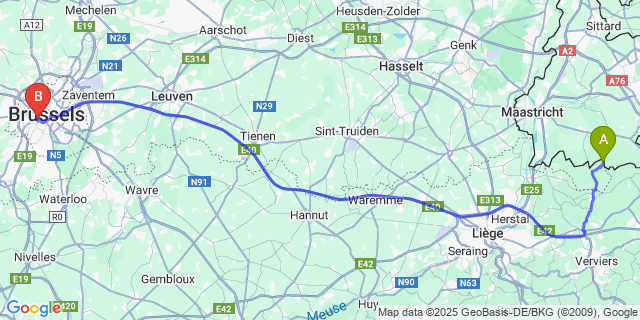 Map: Brussels Midi Train Station to Gieveld