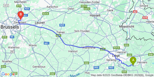 Map: Brussels Zaventem Airport (BRU) to Goffontaine