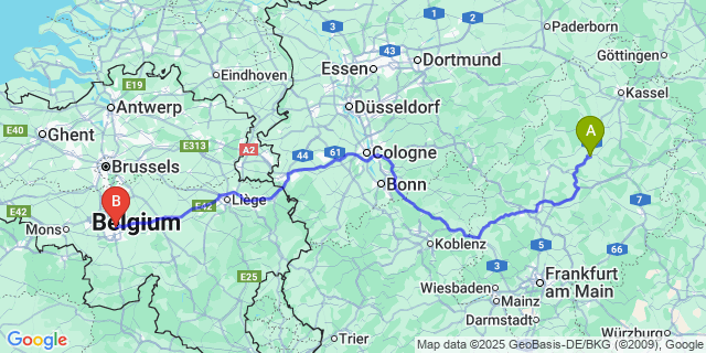 Map: Charleroi Airport Brussels South (CRL) to Gompel