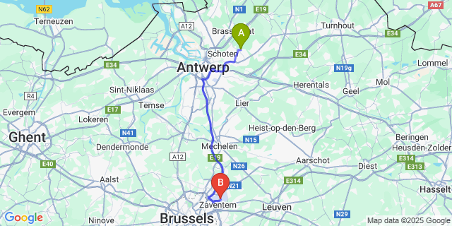 Map: Brussels Zaventem Airport (BRU) to ’s-Gravenwezel