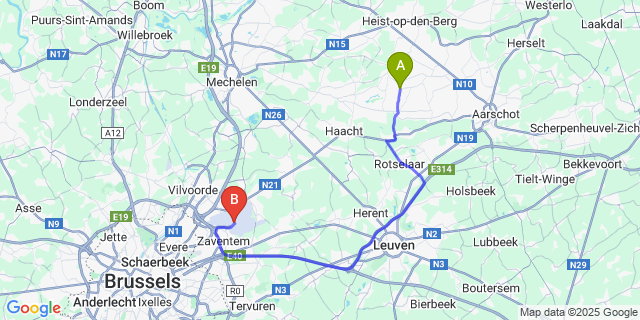 Map: Brussels Zaventem Airport (BRU) to Grootlo