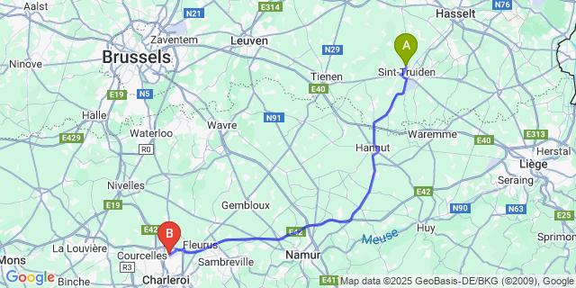 Map: Charleroi Airport Brussels South (CRL) to Guvelingen
