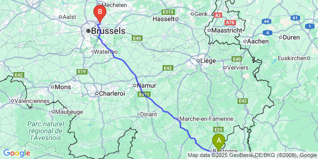 Map: Brussels Zaventem Airport (BRU) to Harzy